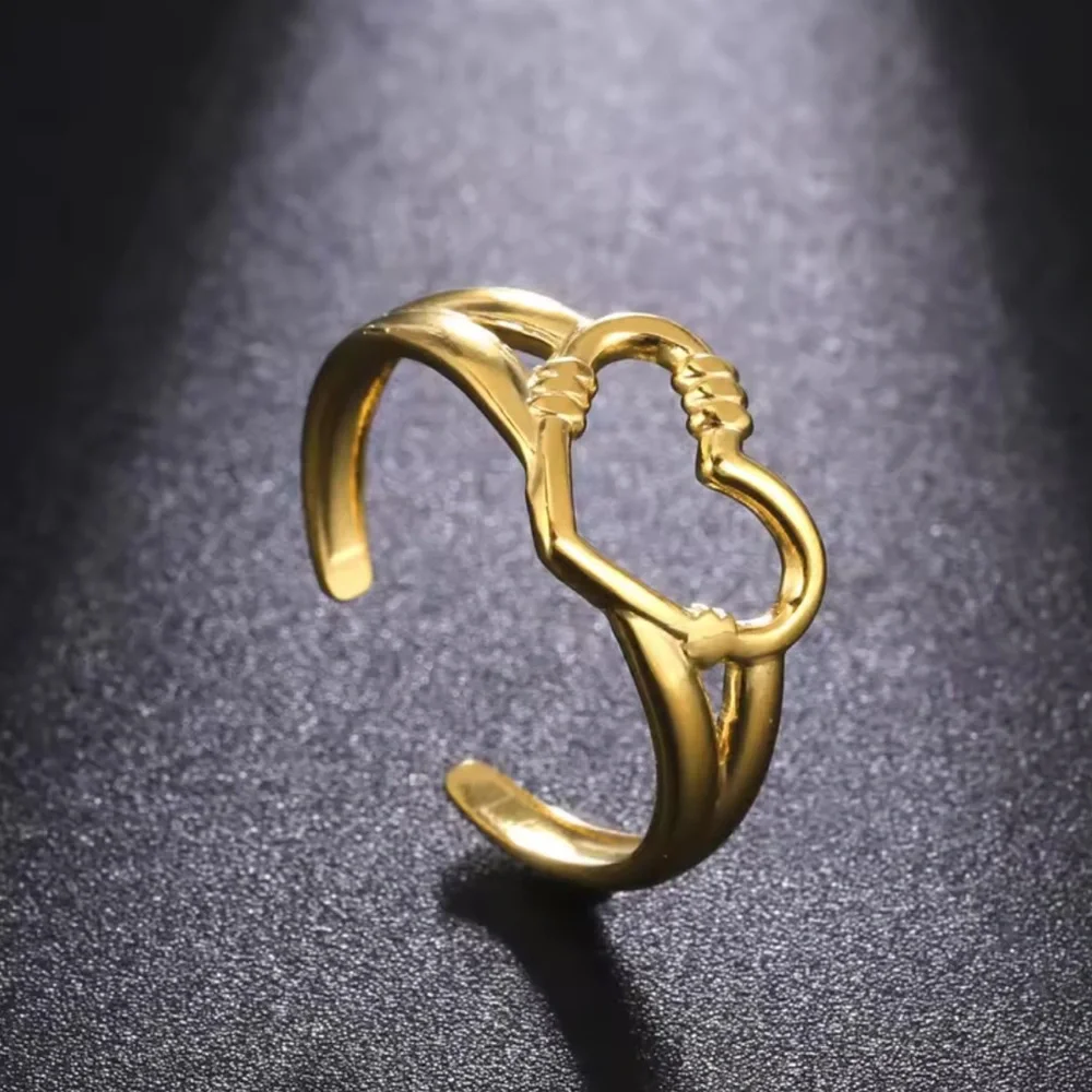 Stainless Steel Adjustable Gold Heart Ring - Size Adjustable (R34) - Picture 4 of 6